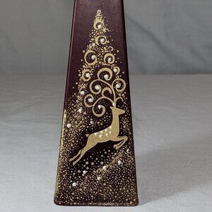 Uno Alla Volta HANDMADE Hand Painted Reindeer Candle NWOT